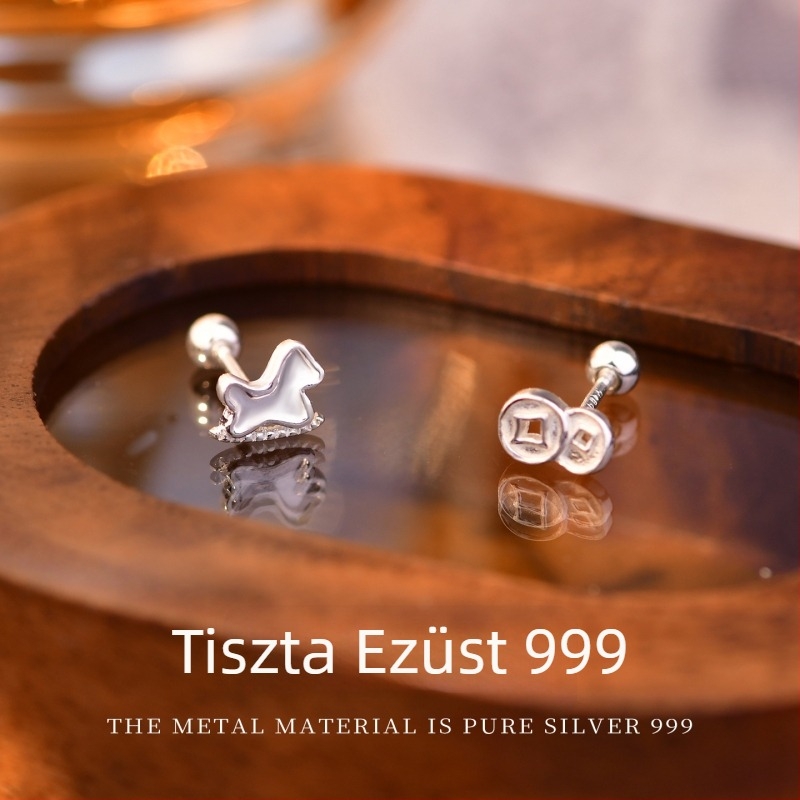 S999 tiszta ezüst női fülbevaló, horoszkóp évére tervezve, egyedi dizájn csavaros zárással a piercing védelméért