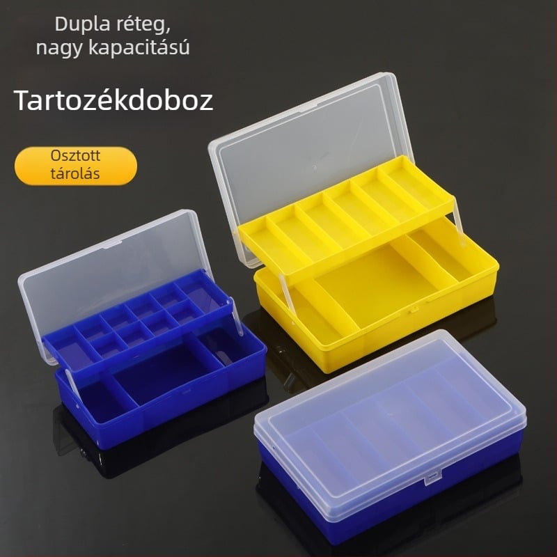 Kettős rétegű kompakt horgász kellék doboz horogok és műcsalik tárolására