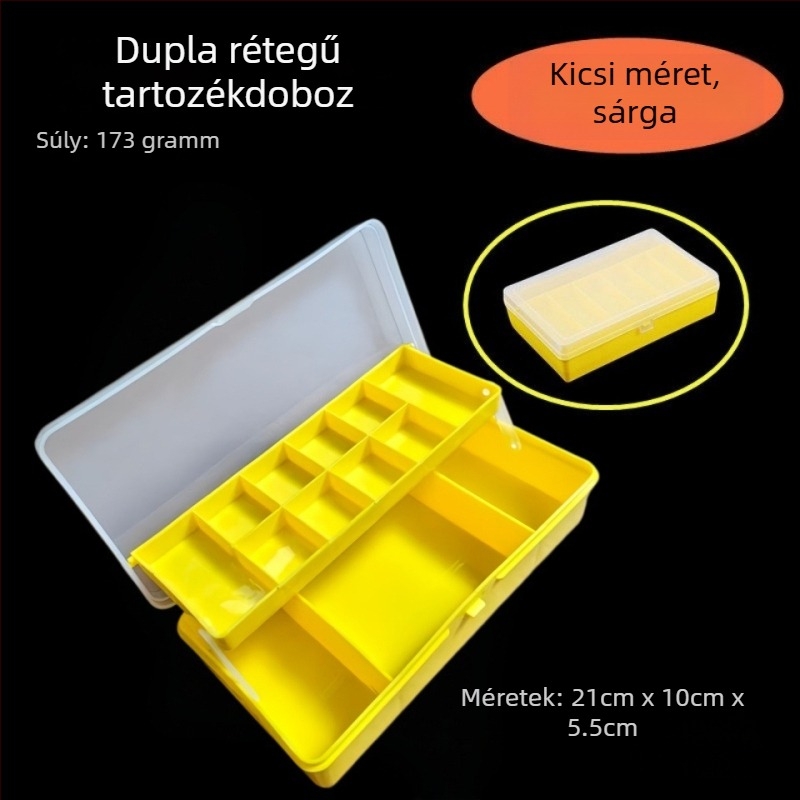 Kettős rétegű kompakt horgász kellék doboz horogok és műcsalik tárolására