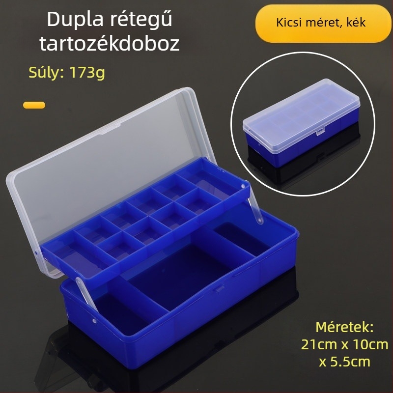 Kettős rétegű kompakt horgász kellék doboz horogok és műcsalik tárolására