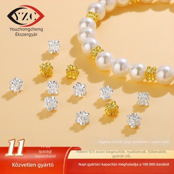 S925 Sterling ezüst négyszögletes virág formájú gyöngyök DIY ékszerekhez, karkötő spacer gyöngyök