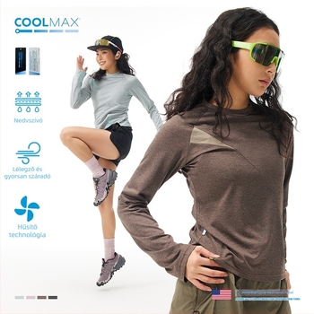 Női kültéri sport hosszú ujjú felső, gyorsan száradó és nedvességelvezető, Coolmax és Lycra eredeti szálak, ergonómikus szabás