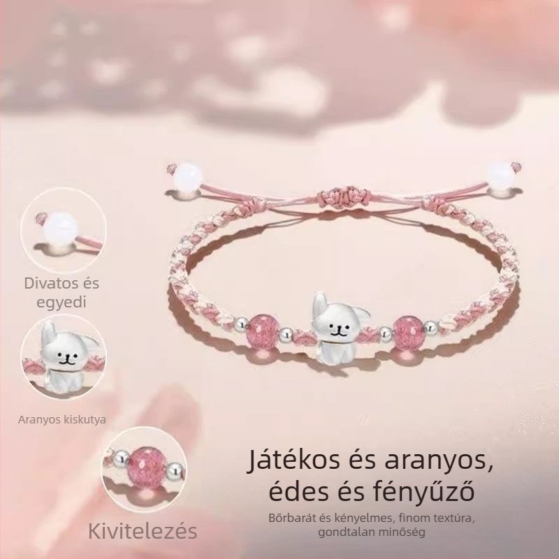 Új kontúrkutya mintájú – pár fonott karkötő Gyermeknapra, ajándék lányoknak