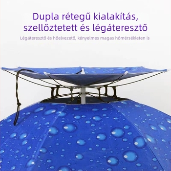 Fejre húzható esernyő napvédelémmel és esővédelmmel, nagy méret, halászati sapka fejtetőn, összecsukható