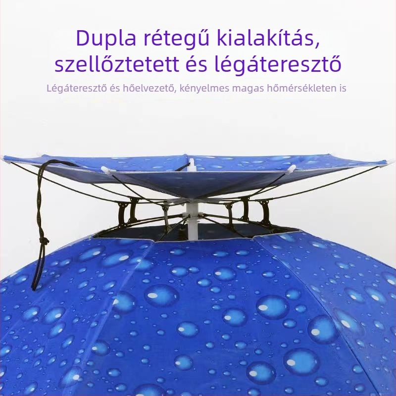 Fejre húzható esernyő napvédelémmel és esővédelmmel, nagy méret, halászati sapka fejtetőn, összecsukható