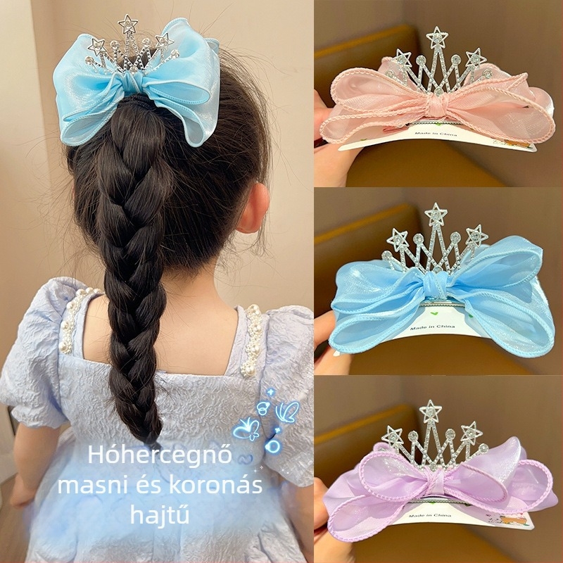 Gyerekeknek szóló 3D-s masnis hajcsipesz — hercegnői korona dizájn