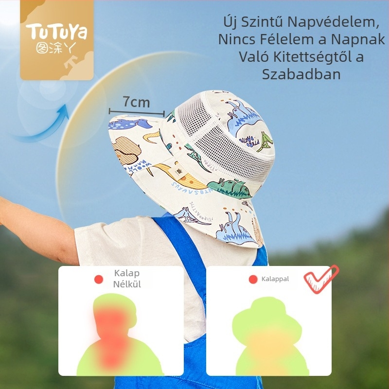 Tu tu ya gyerekek napellenző sapka – széles karimával, uniszex, halász stílus, 1–4 éveseknek, pamut, jacquard hímzés