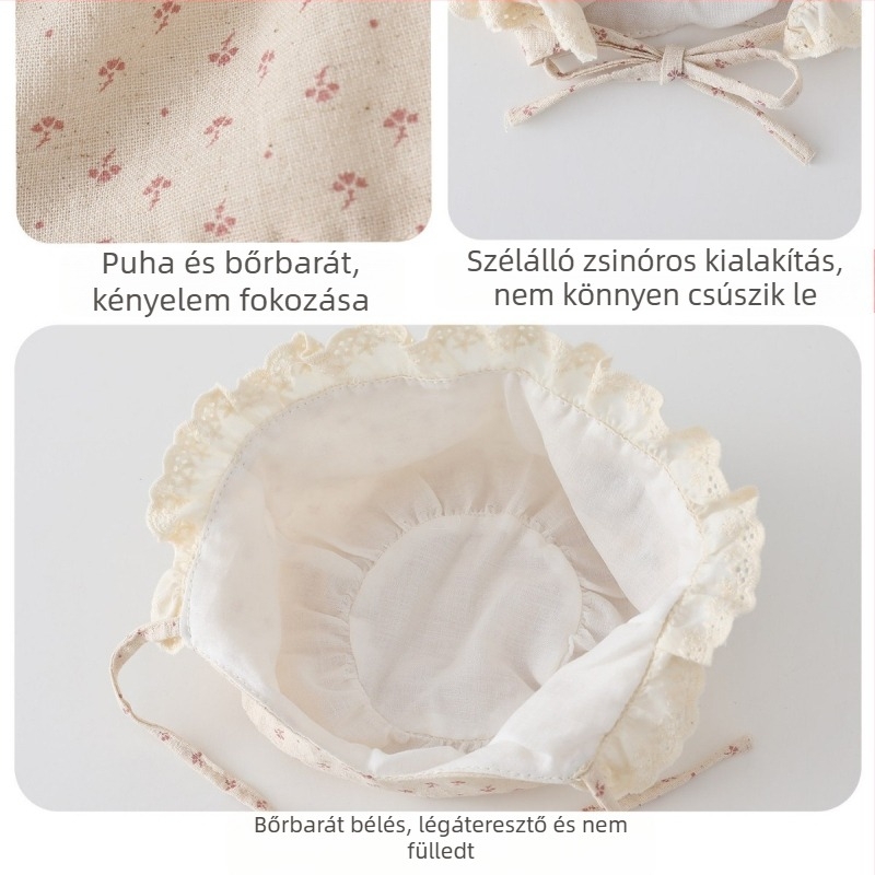 Baba napellenző sapka tavasz–ősz, vékony udvari stílusú sapka koreai virágos minta fejkendő babáknak
