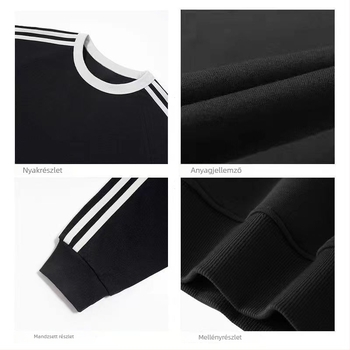 Uniszex akadémiai stílusú csíkos pulóver belső fleece-sel, pamut