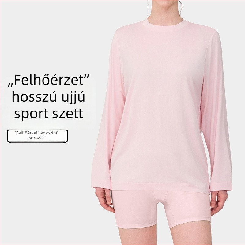 Női jóga- és fitnesz szett: hosszú ujjú felső kerek nyakkal, könnyű anyagú, szorosan illeszkedő leggings