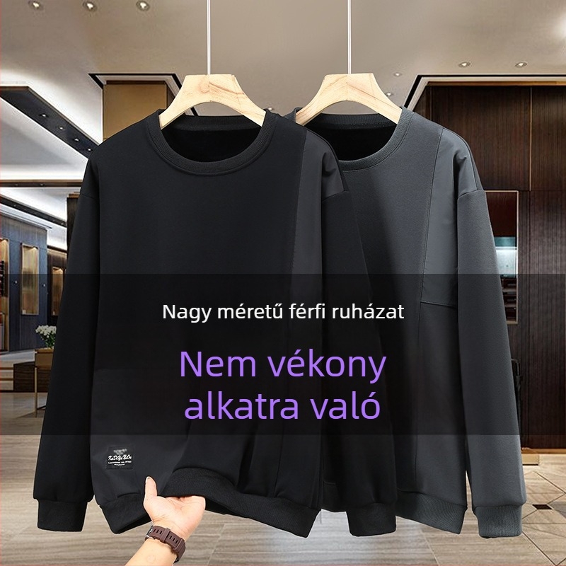Pluszméretű férfi téli pulóver, lazán szabott, pamut-fleece belsővel, mindennapi viselet