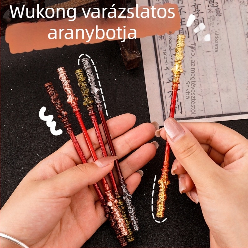 Vasból készült Sun Wukong figura arany bottal – mitikus rekvizit, fémdísz az asztalra