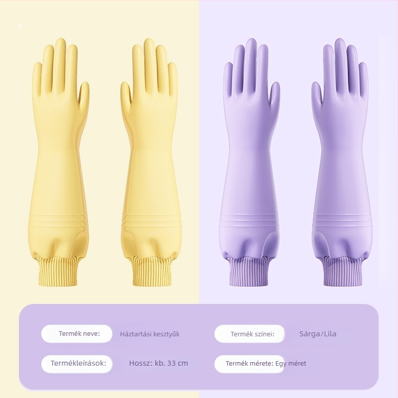 Új stílusú bordázott mandzsettás konyhai kesztyűk, vízálló PVC és fleece bélés, tartós mosogatáshoz és ruhatisztításhoz