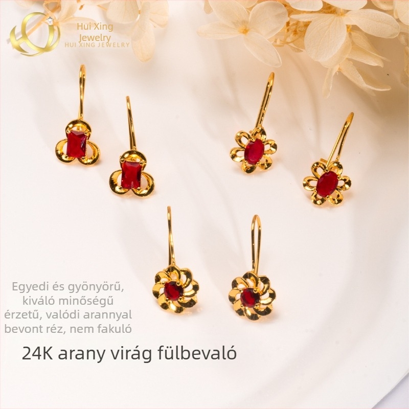 Női fülbevalók réz-aranyozott felülettel, művirág formájú, nyári, magas színvonalú vintage divat ékszerek