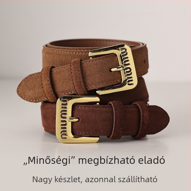 Női bőrszíj MIU betűdíszítéssel és fém csattal, vintage punk stílus.