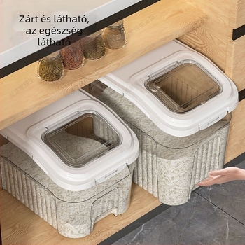Rizstároló tartály rovar- és nedvességálló, zárható, otthoni használatra, élelmiszer-minőségű, nagy kapacitású, 25–35 kg rizs