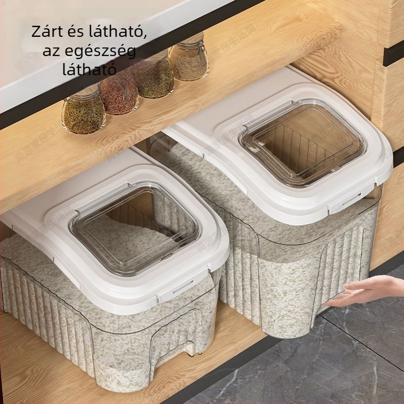 Rizstároló tartály rovar- és nedvességálló, zárható, otthoni használatra, élelmiszer-minőségű, nagy kapacitású, 25–35 kg rizs