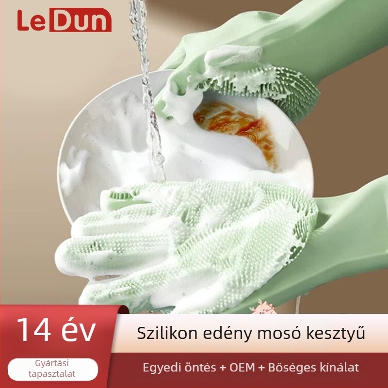 Silikon konyhai kesztyűk – vízálló, hőálló tisztító kesztyűk mosogatáshoz, 30 cm hosszú, vastagított, egyszínű