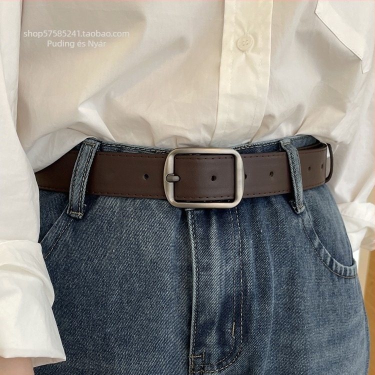 Női öv, koreai stílusú farmer öv, egyszerű elegancia, matt ezüst csattal