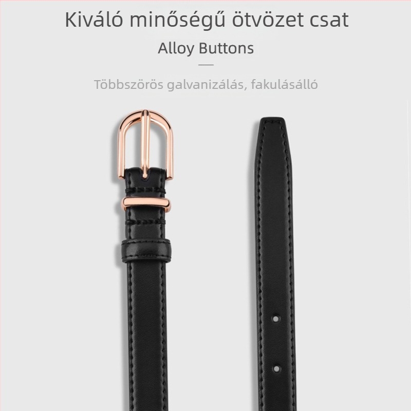 Női fekete vékony öv, koreai stílusú divatos kiegészítő farmerhoz és kabáthoz