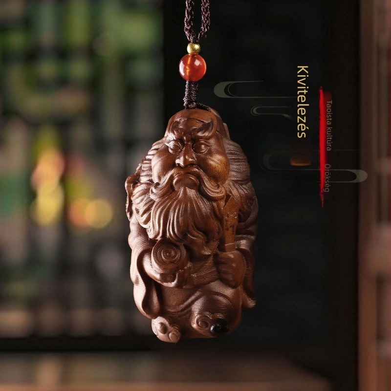 Dupla oldalú jujube-fa medál Zhong Kui faragott, taoista amulett autóhoz