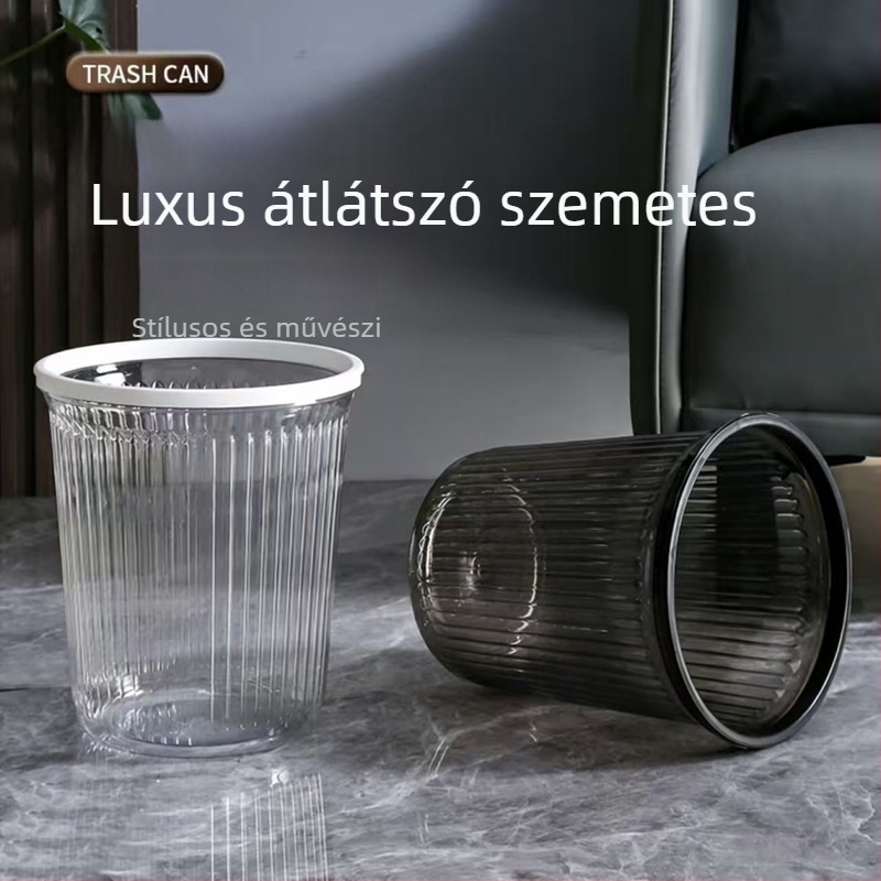 Nagy átlátszó műanyag szemetes edény háztartási használatra – nappali, konyha, fürdőszoba, fedél nélküli