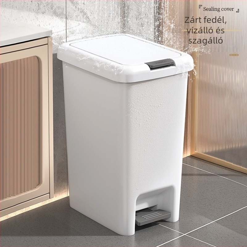 Lábtaposós szemetes fedővel, kapacitás több mint 12 L, fürdőszoba, konyha, WC, hálószoba, nappali és diákszálló számára