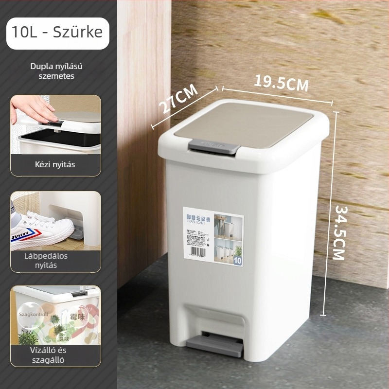 Lábtaposós szemetes fedővel, kapacitás több mint 12 L, fürdőszoba, konyha, WC, hálószoba, nappali és diákszálló számára