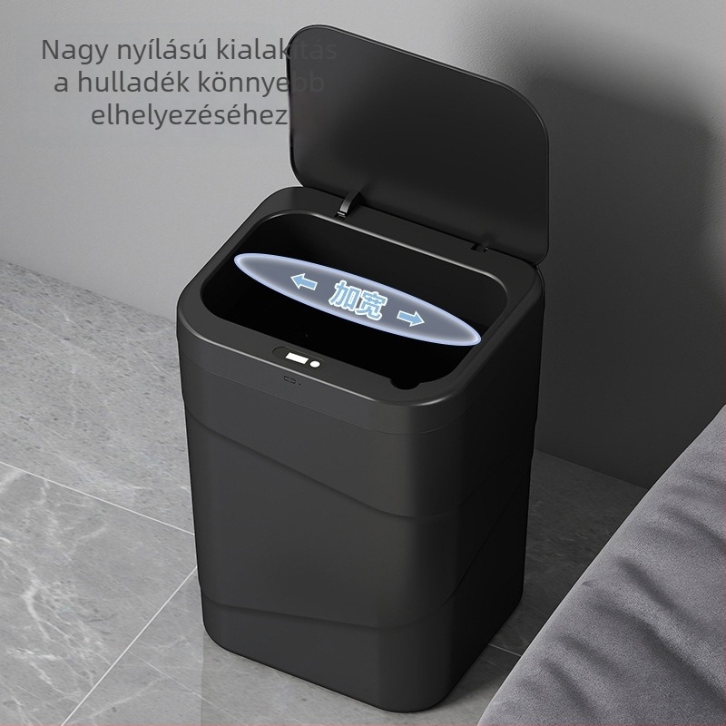 Intelligens szenzoros kuka indukciós nyitással, 9–12 L, négyzet alakú műanyag kuka, konyha, nappali, iroda