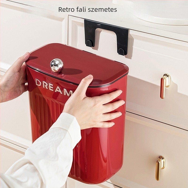 Konyhai falra szerelhető szemetes, 7 L, négyszögletes, fedéllel, otthoni használatra