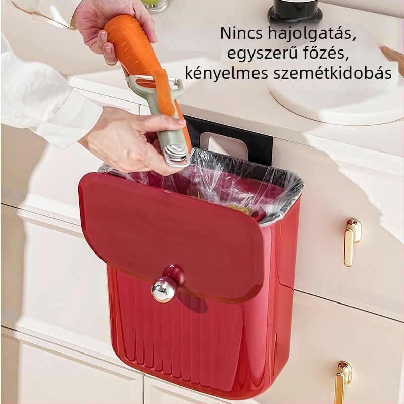 Konyhai falra szerelhető szemetes, 7 L, négyszögletes, fedéllel, otthoni használatra