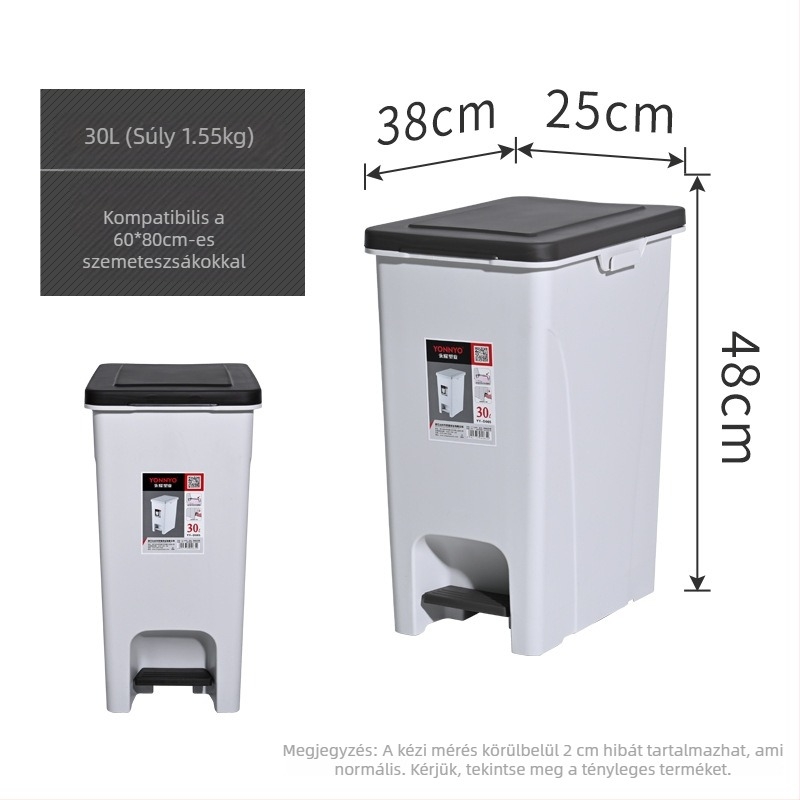 Nordic stílusú pedálos műanyag szemetes, 25–30 L, otthonra, iskolába és irodába