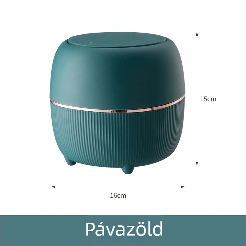 Asztali szemetes nyomógombos kivitel — ovális, műanyag, 4 L kapacitású, otthonra, irodába és autóba