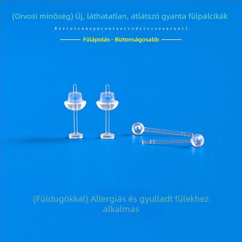 10 darabos átlátszó gyanta fülbevaló készlet, uniszex, láthatatlan tűkkel