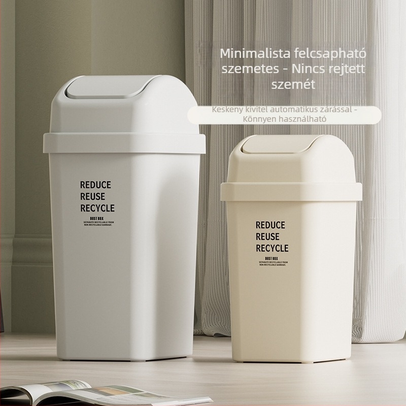 Otthoni használatra való szemetes, nagy kapacitású, 12 literes, billenő fedéllel, minimalistikus japán stílusú fürdőszobai tároló