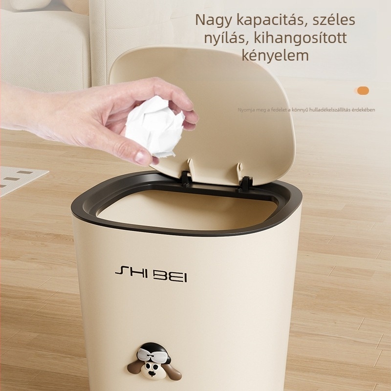 Műanyag háztartási szemetes, fedéllel, 4 L kapacitás, hosszú cső alakú, minimalist dizájn, nappali, fürdőszoba és konyha számára, nyomásra nyíló fedél