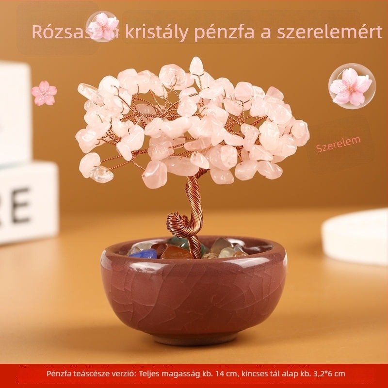 Citrom kvarc kristályfa kincses tál és teáscsésze alap — asztali szerencse dísz
