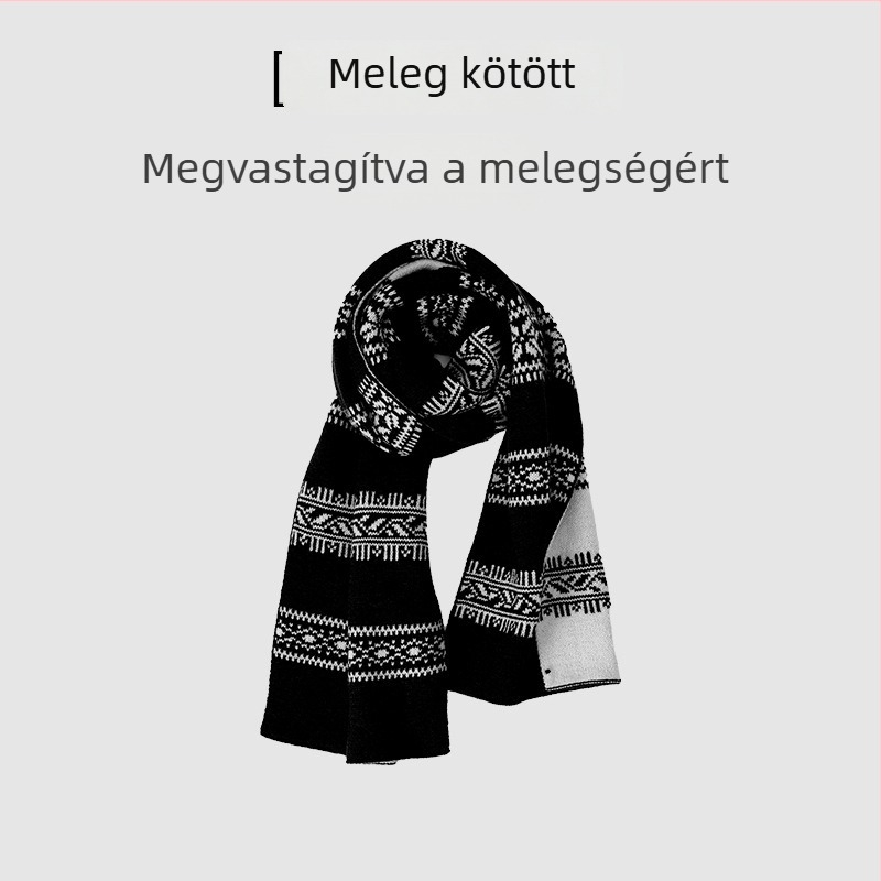 Fair Isle stílusú kötött sál nőknek és férfiaknak, retro jacquard, kétoldalas vast gyapjú sál – ősz-tél