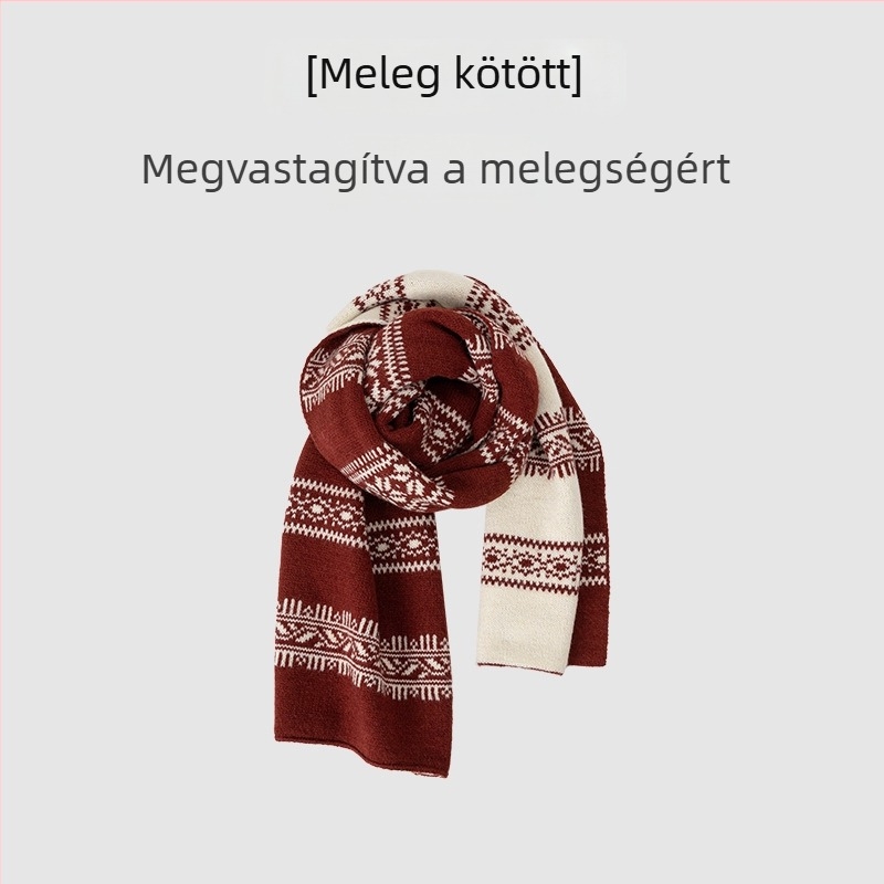 Fair Isle stílusú kötött sál nőknek és férfiaknak, retro jacquard, kétoldalas vast gyapjú sál – ősz-tél