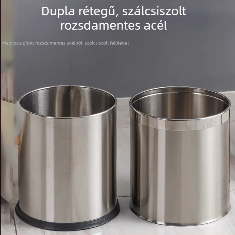 Fedél nélküli rozsdamentes acél szemetes, nagy kapacitású, konyhába, fürdőszobába és irodába