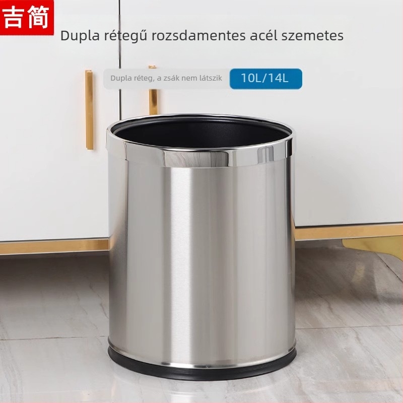 Fedél nélküli rozsdamentes acél szemetes, nagy kapacitású, konyhába, fürdőszobába és irodába