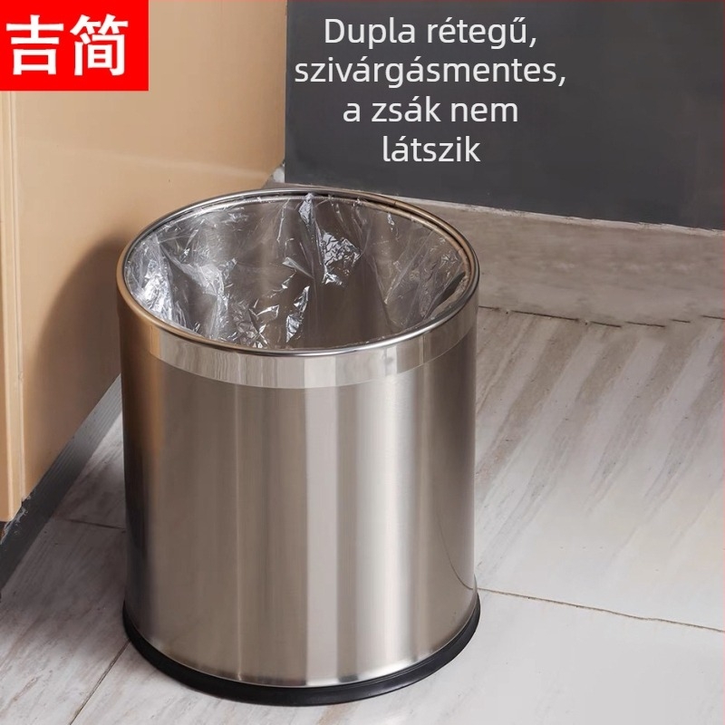Fedél nélküli rozsdamentes acél szemetes, nagy kapacitású, konyhába, fürdőszobába és irodába