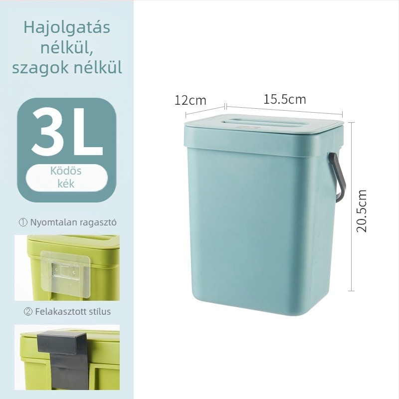 Fali szemetes fedővel, fúrás nélkül, fürdőszobába és a konyhába, felakasztható tároló