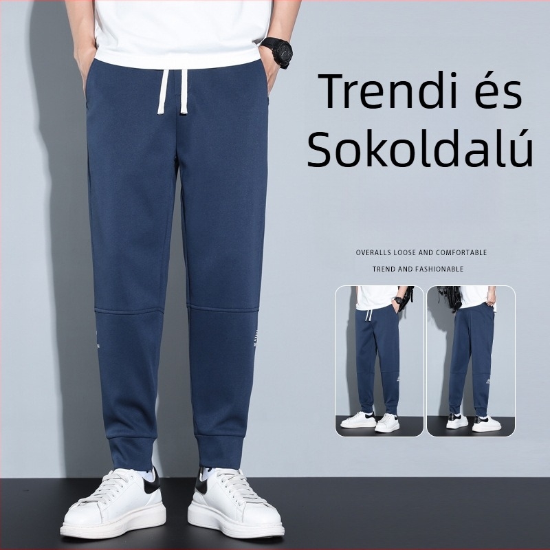 Férfi slim fit jogger nadrág tavasz–nyárra, mindennapi sportos nadrág övvel