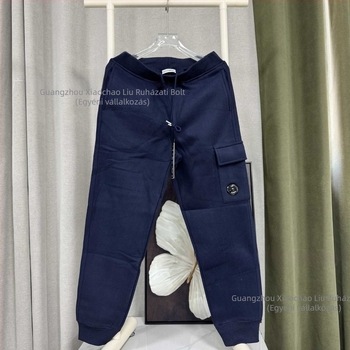 Férfi pamutból készült fleece-béléssel ellátott jogger nadrág, egyenes szabás, cargo zsebek, téli melegen tartás