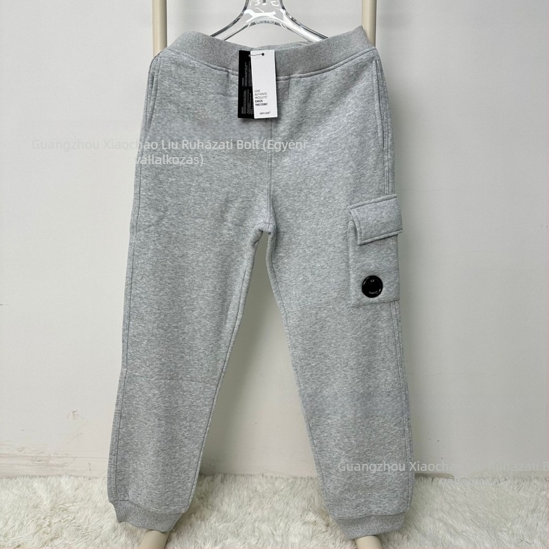 Férfi pamutból készült fleece-béléssel ellátott jogger nadrág, egyenes szabás, cargo zsebek, téli melegen tartás