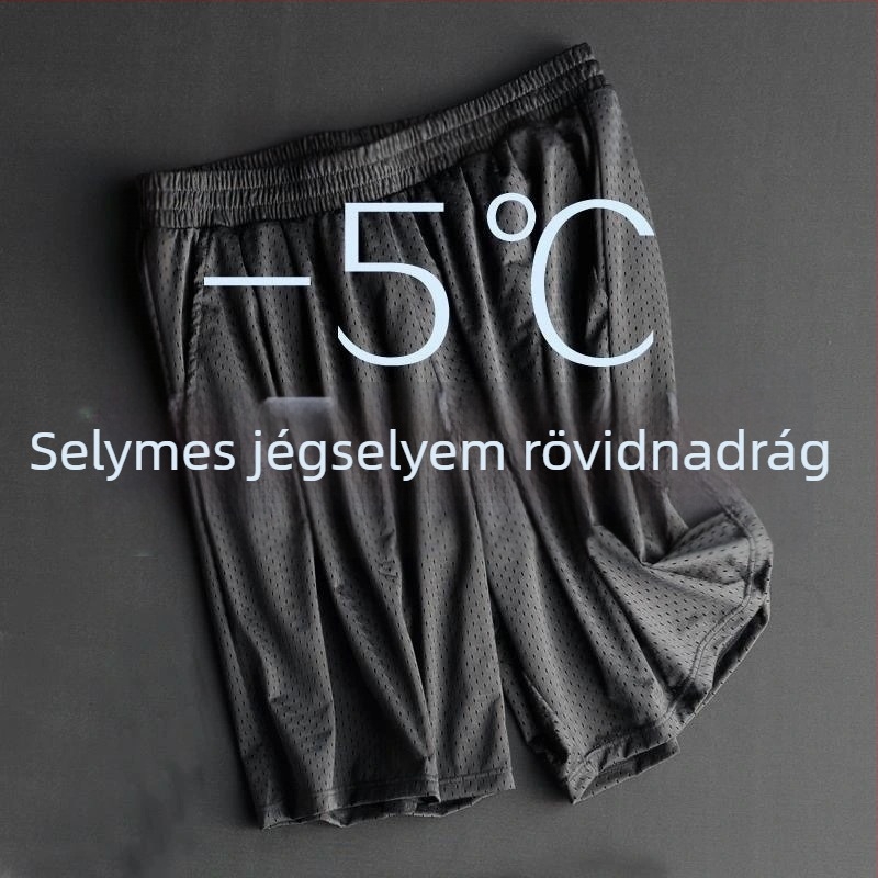 Férfi nyári Ice Silk nadrág, légáteresztő hálós szövésű, rövid szabású, laza sportos