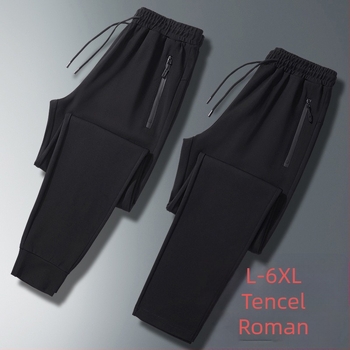 Férfi nyári vékony sportnadrág, Tencel-pamut-ice silk anyagból, középmagasságú derék, egyenes szár, övvel