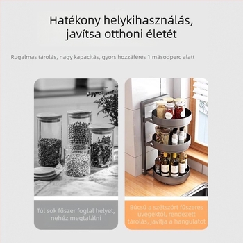 Konyhai forgó fűszertartó polc, kétszintes, sarokban elhelyezhető asztali tároló