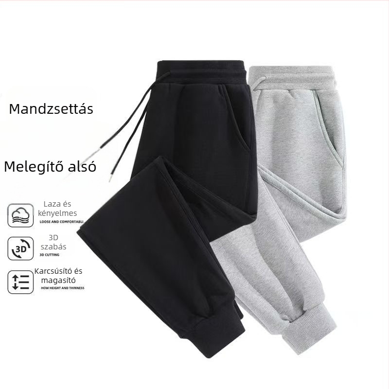 Férfi 100% pamut kötött jogger nadrág, derekán húzózsinór, légáteresztő, őszi mindennapi sportos szabás, hosszú